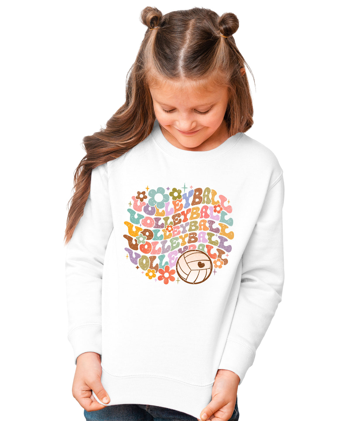 Retro floral volleyball sweatshirt, white, youth — image 3 (YW3)
