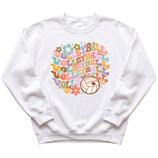 Retro floral volleyball sweatshirt, white, youth — image 4 (YW4)