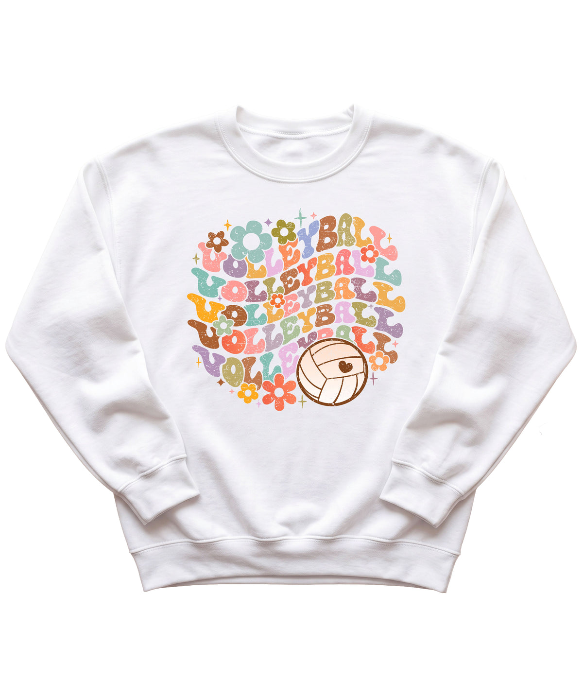 Retro floral volleyball sweatshirt, white, youth — image 4 (YW4)