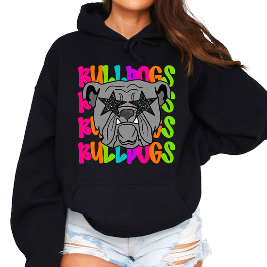 Bulldogs neon rainbow mascot hoodie in Black - view 2