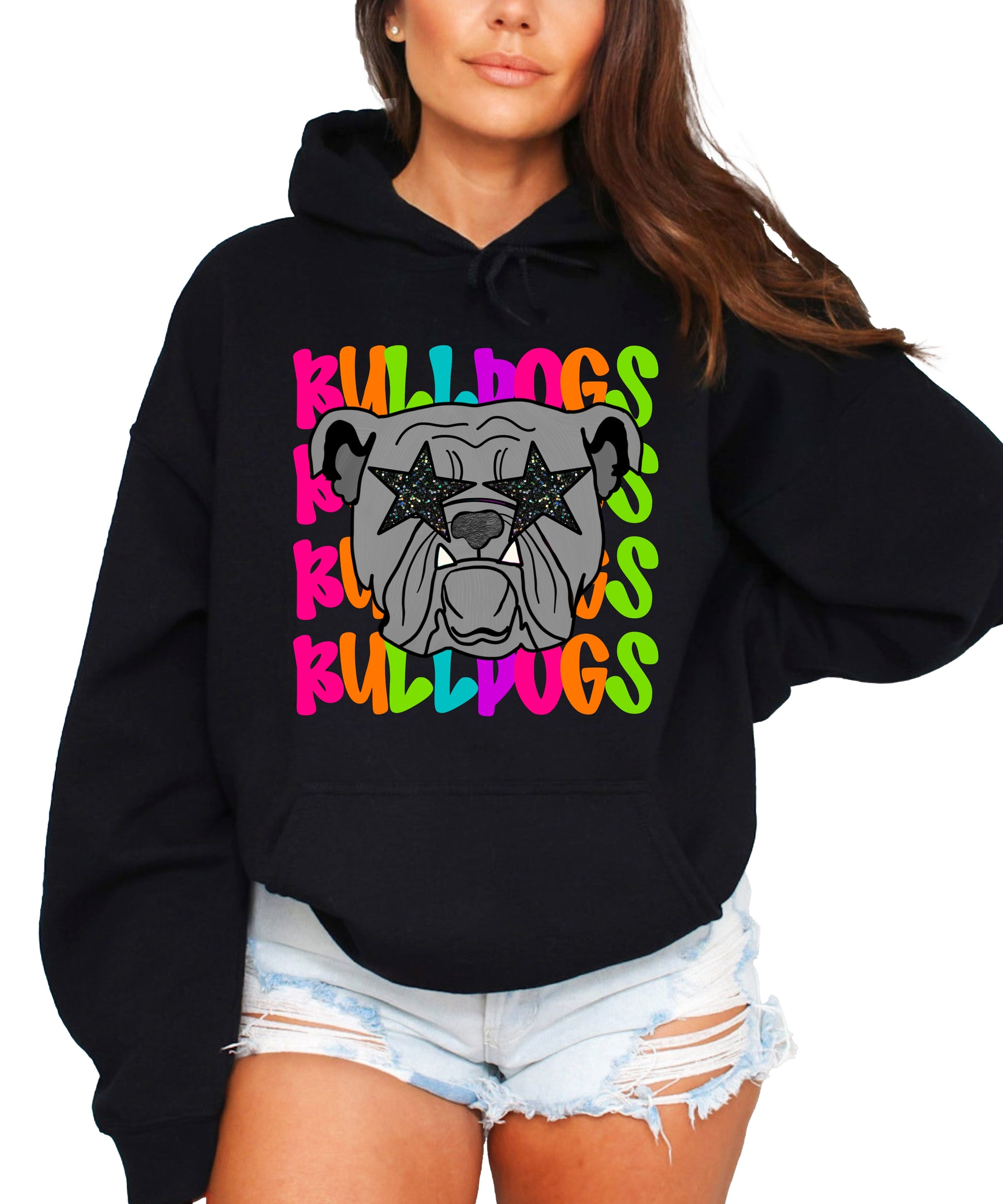 Bulldogs neon rainbow mascot hoodie in Black - view 2