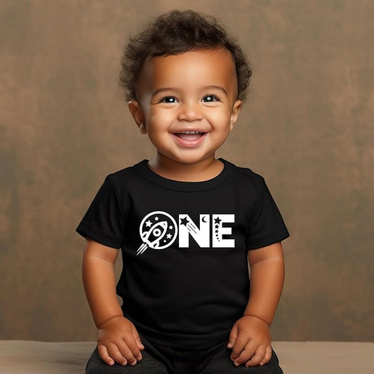 Space Themed 1st Birthday Shirt - Spaceship with Planets and Stars