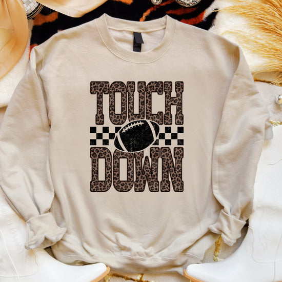 Touchdown leopard print football sweatshirt Sand view 3