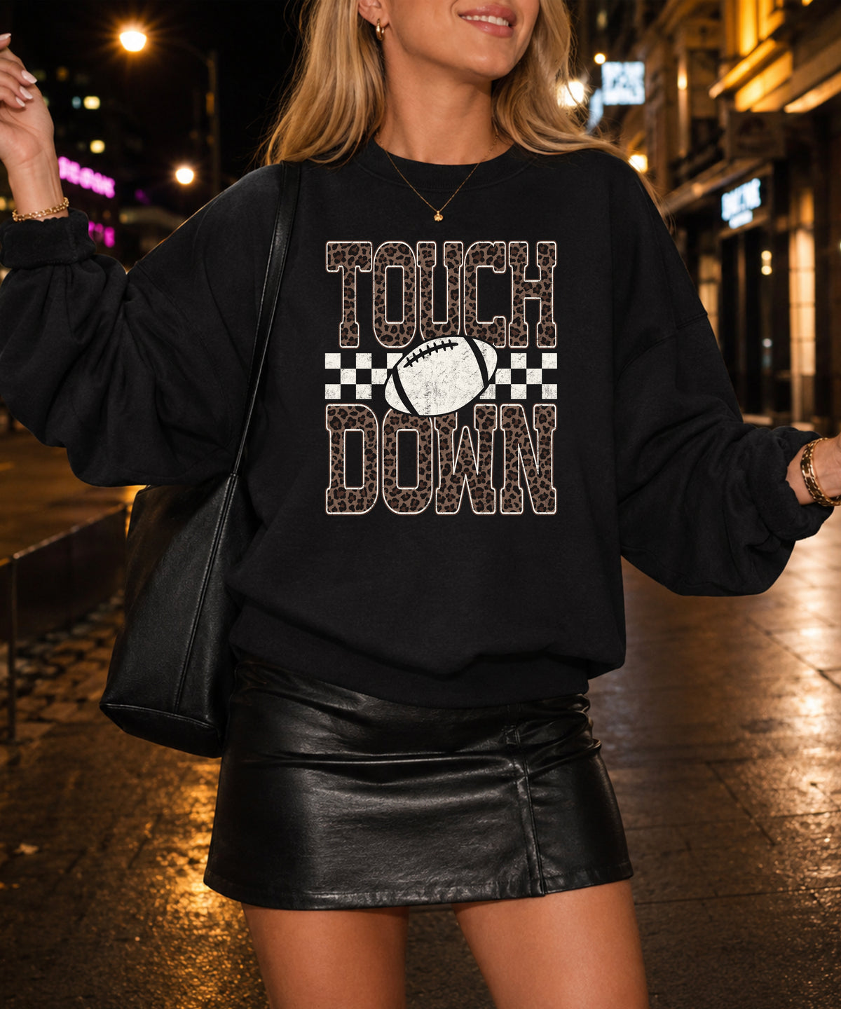 Touchdown leopard print football sweatshirt Black view 5