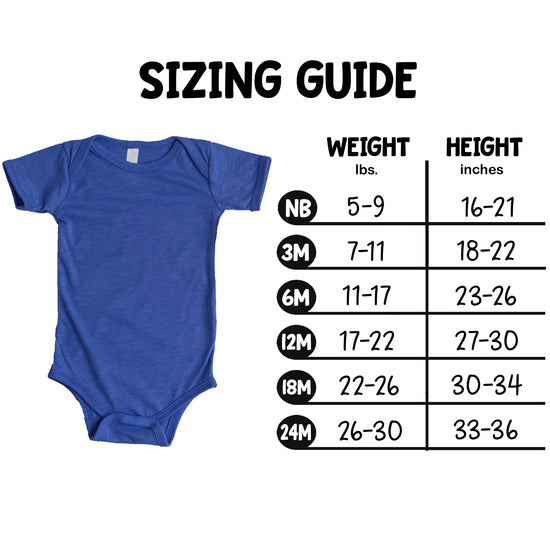Baby bodysuit size chart, Newborn through 24 Months