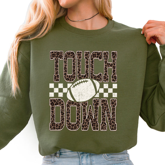 Touchdown leopard print football sweatshirt Army Green view 4