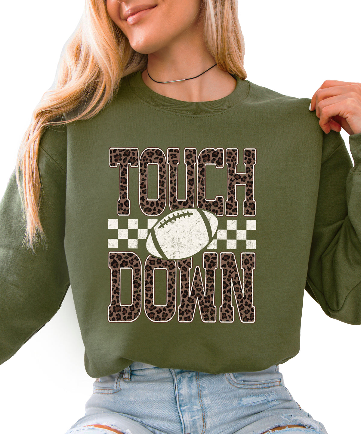 Touchdown leopard print football sweatshirt Army Green view 4