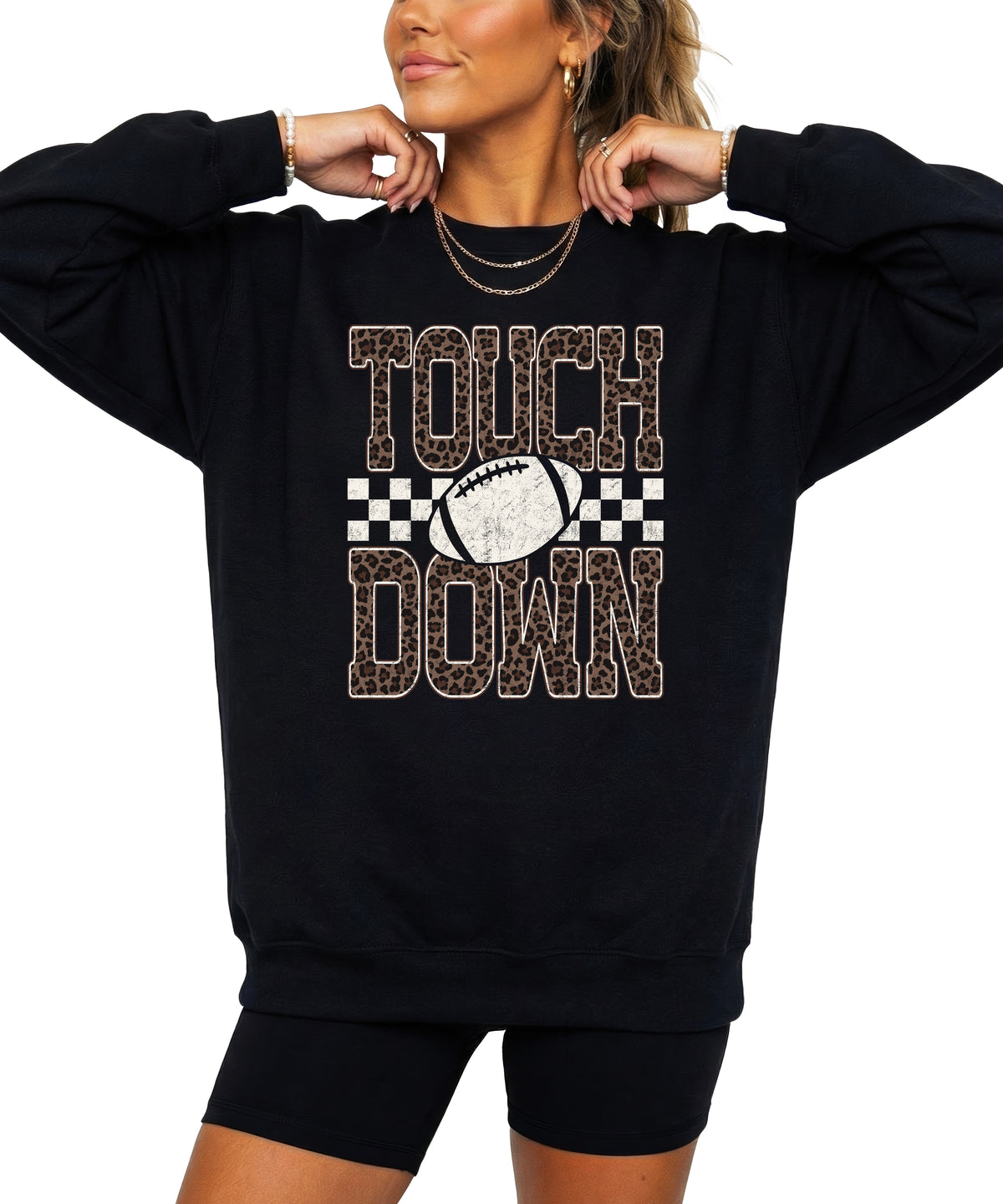 Touchdown leopard print football sweatshirt Black view 4