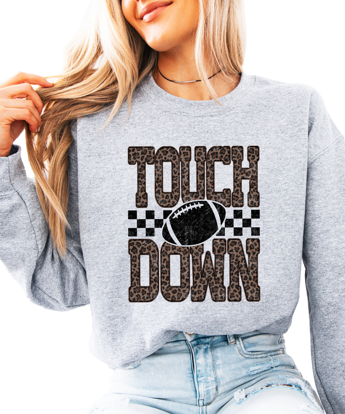 Touchdown leopard print football sweatshirt Gray view 6