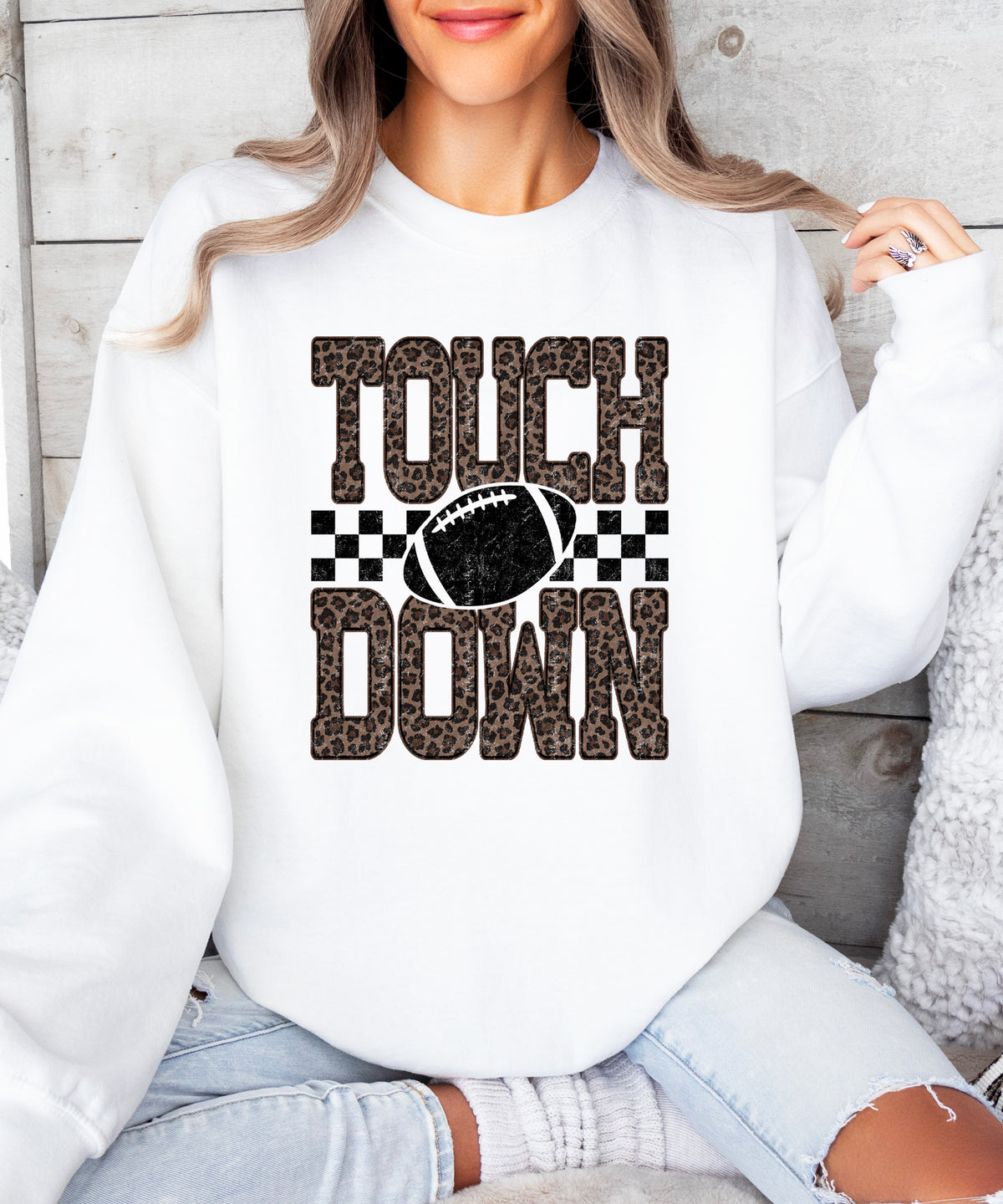 Touchdown leopard print football sweatshirt White view 6