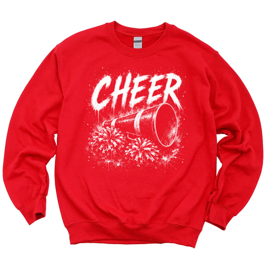 Red cheer pom poms sweatshirt detail shot showing ribbed cuffs and hem on the cotton-poly fleece