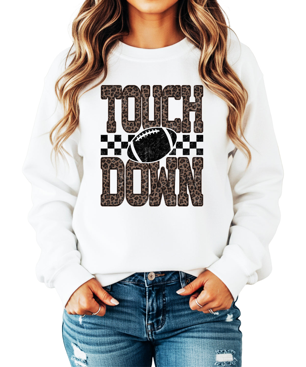 Touchdown leopard print football sweatshirt White view 1