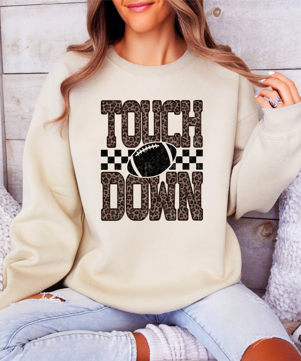 Touchdown leopard print football sweatshirt Sand view 6