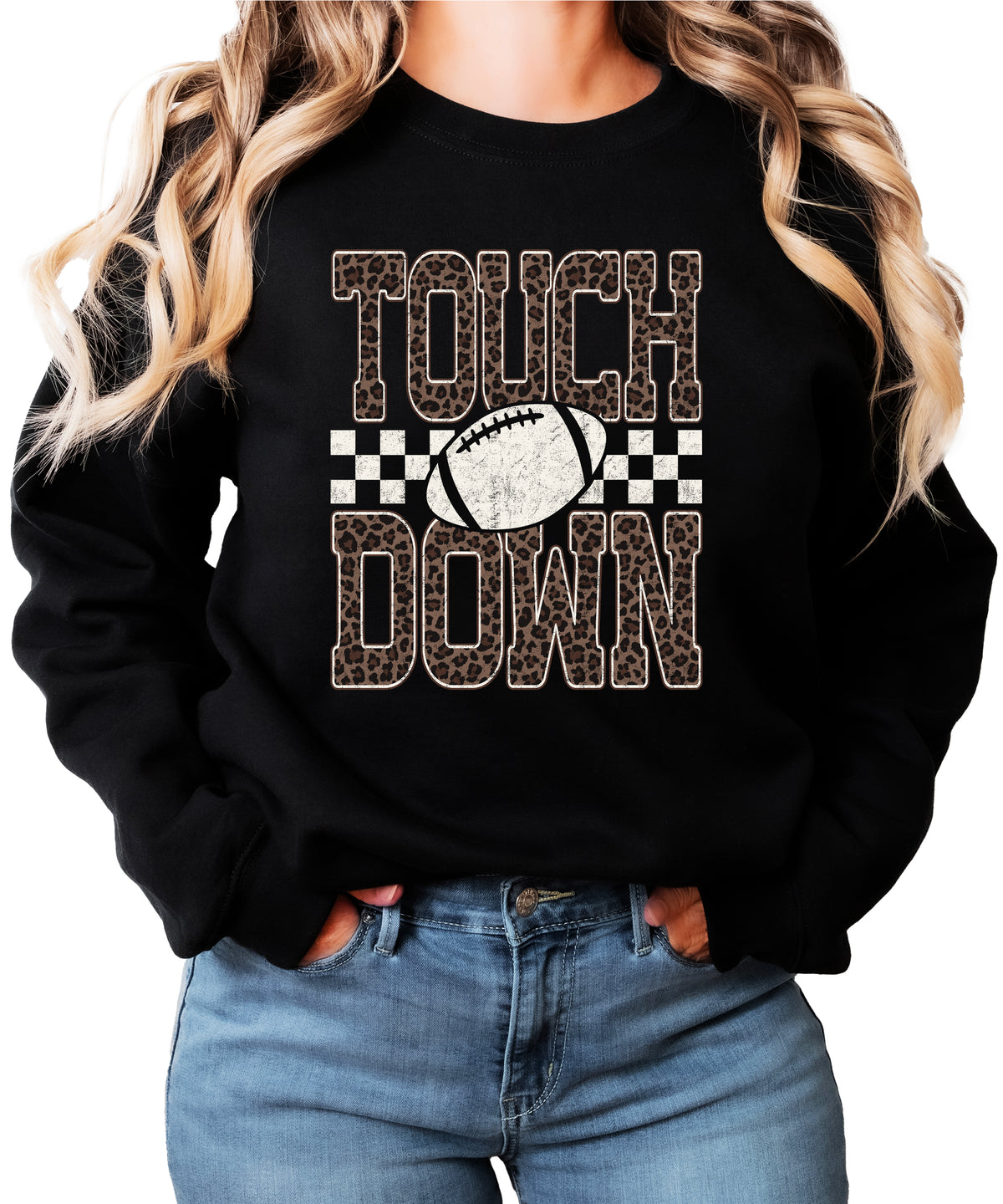 Touchdown leopard print football sweatshirt Black view 2