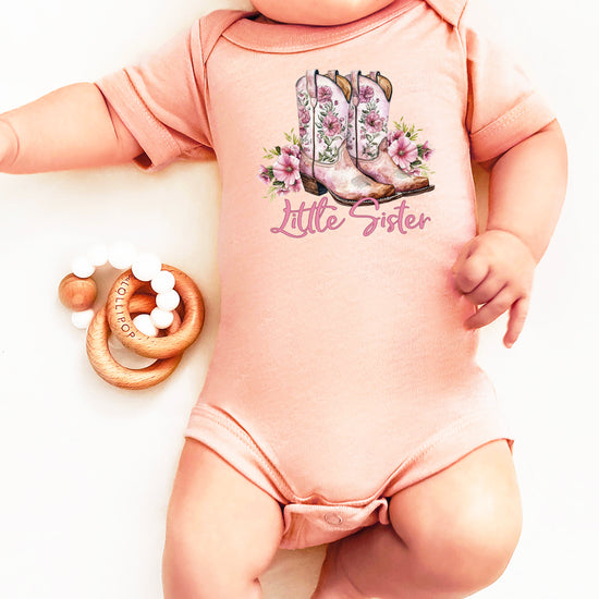 Peach Little Sister bodysuit, sibling coordinating look