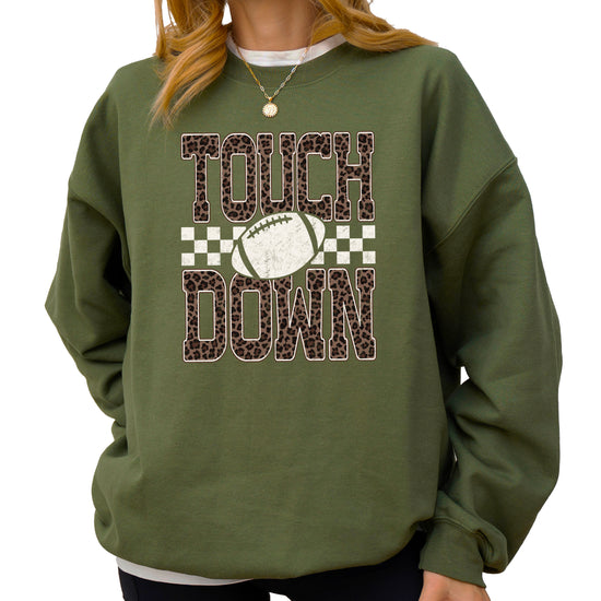 Touchdown leopard print football sweatshirt Army Green view 2