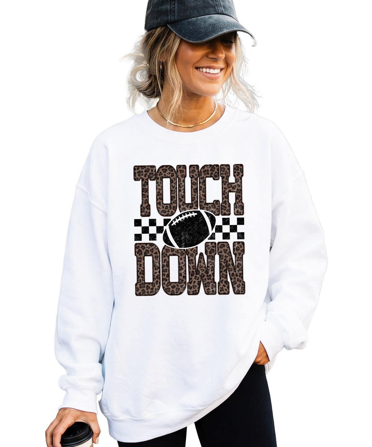 Touchdown leopard print football sweatshirt White view 5