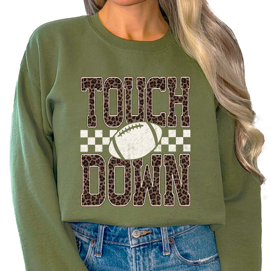 Touchdown leopard print football sweatshirt Army Green view 1