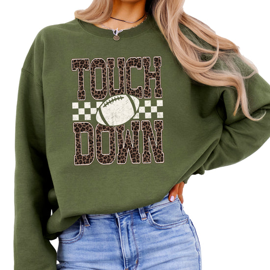 Touchdown leopard print football sweatshirt Army Green view 5