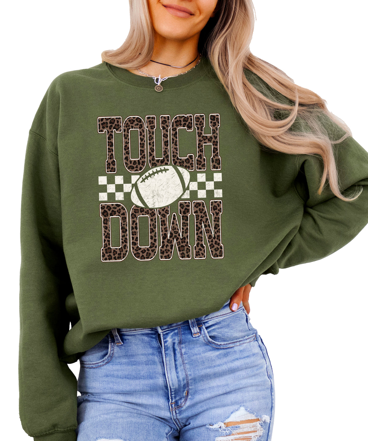 Touchdown leopard print football sweatshirt Army Green view 5