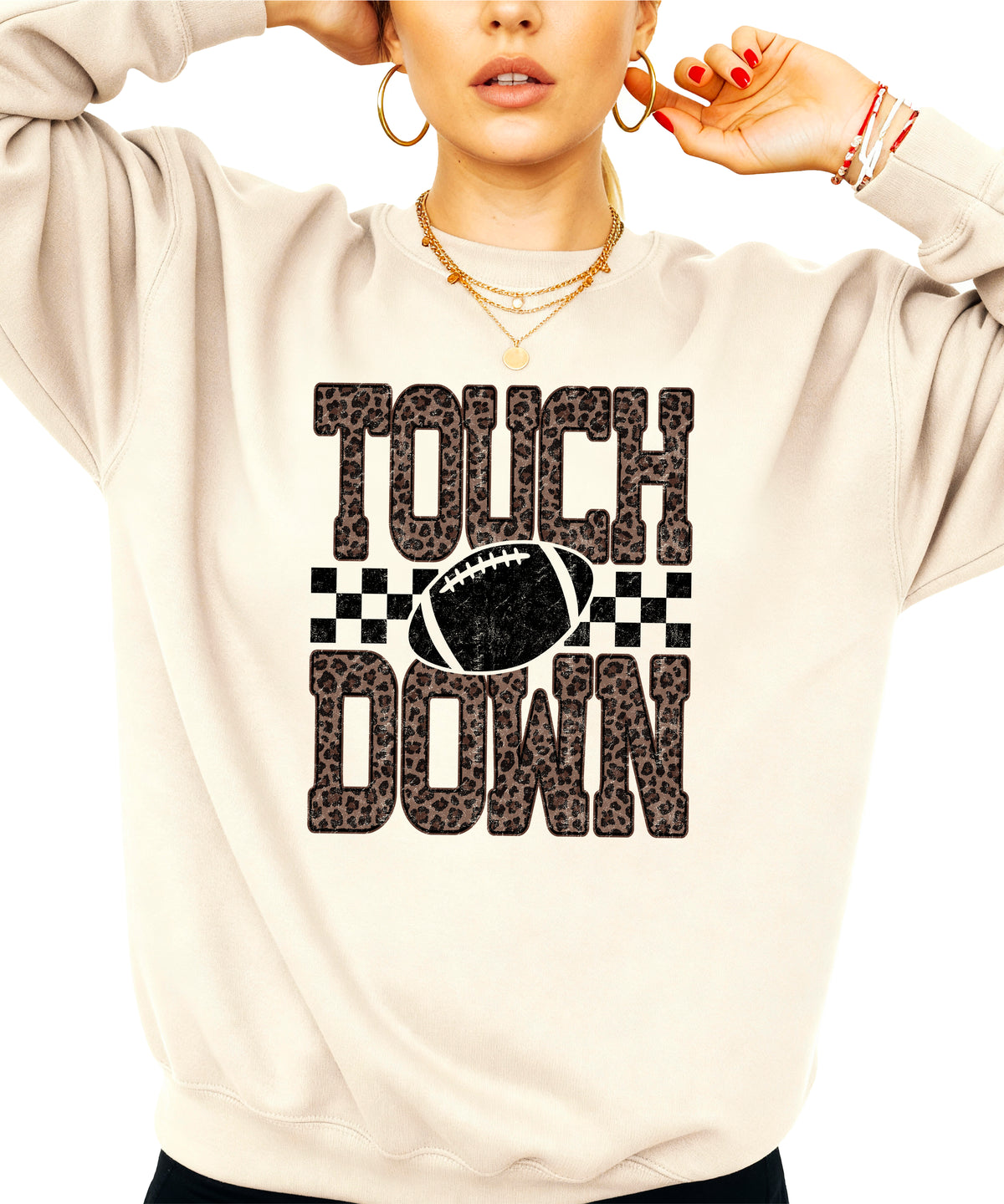Touchdown leopard print football sweatshirt Sand view 4