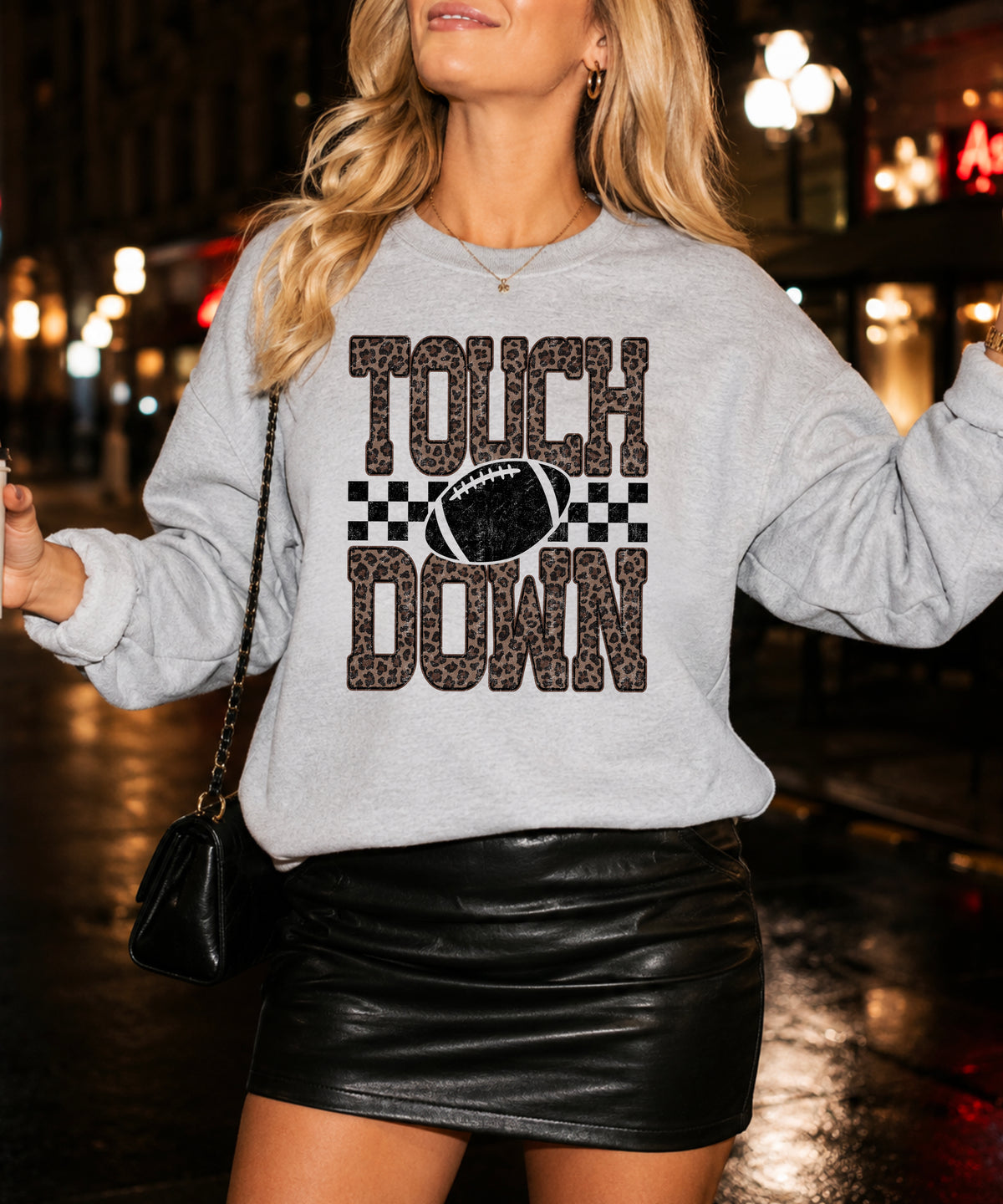 Touchdown leopard print football sweatshirt Gray view 4