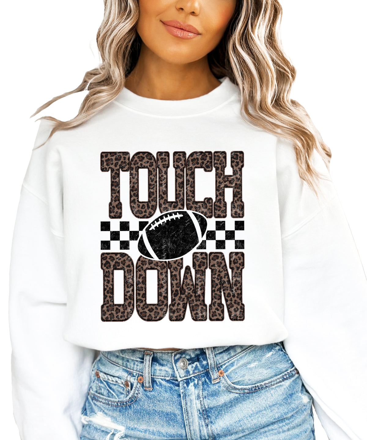 Touchdown leopard print football sweatshirt White view 2