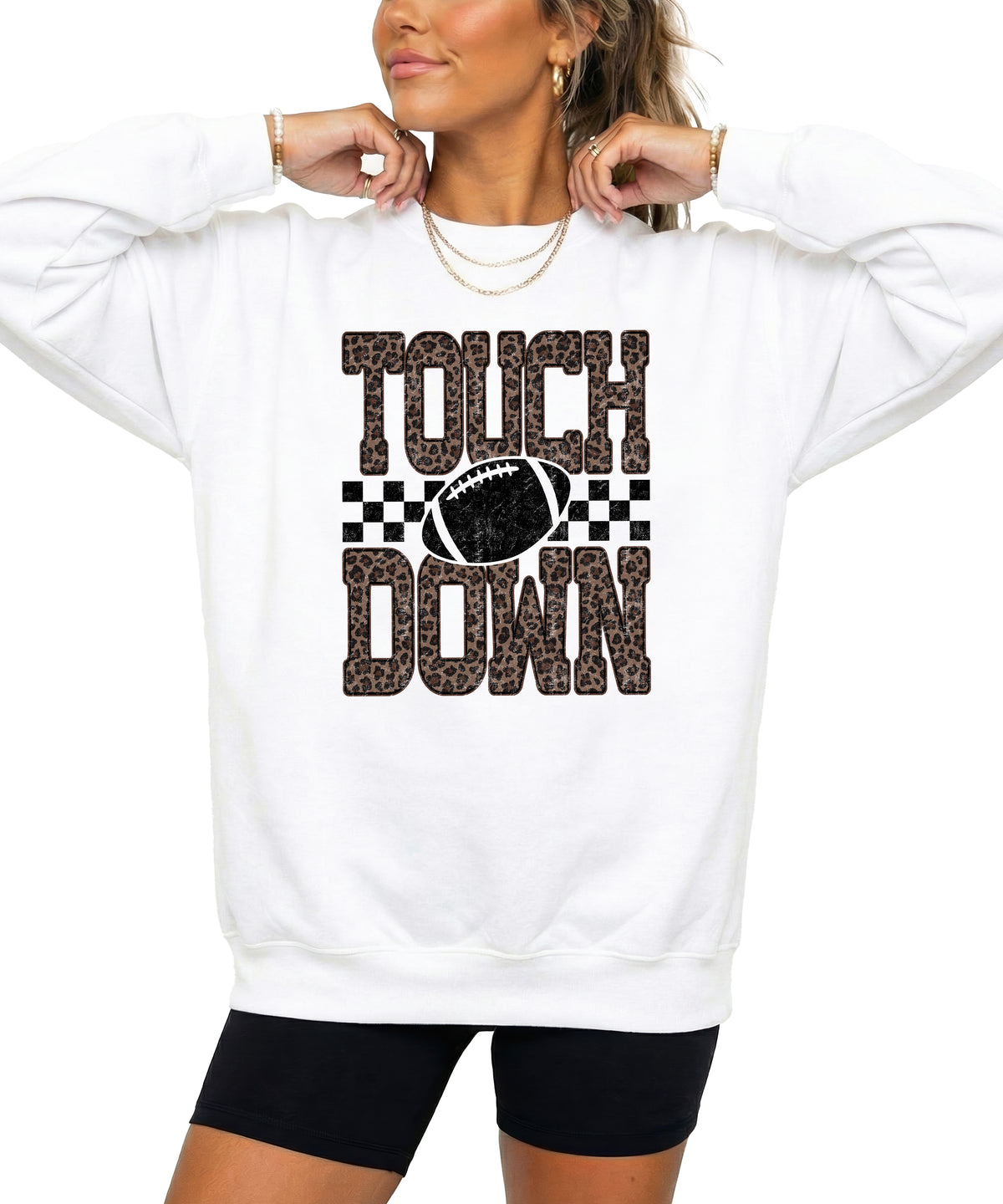 Touchdown leopard print football sweatshirt White view 4