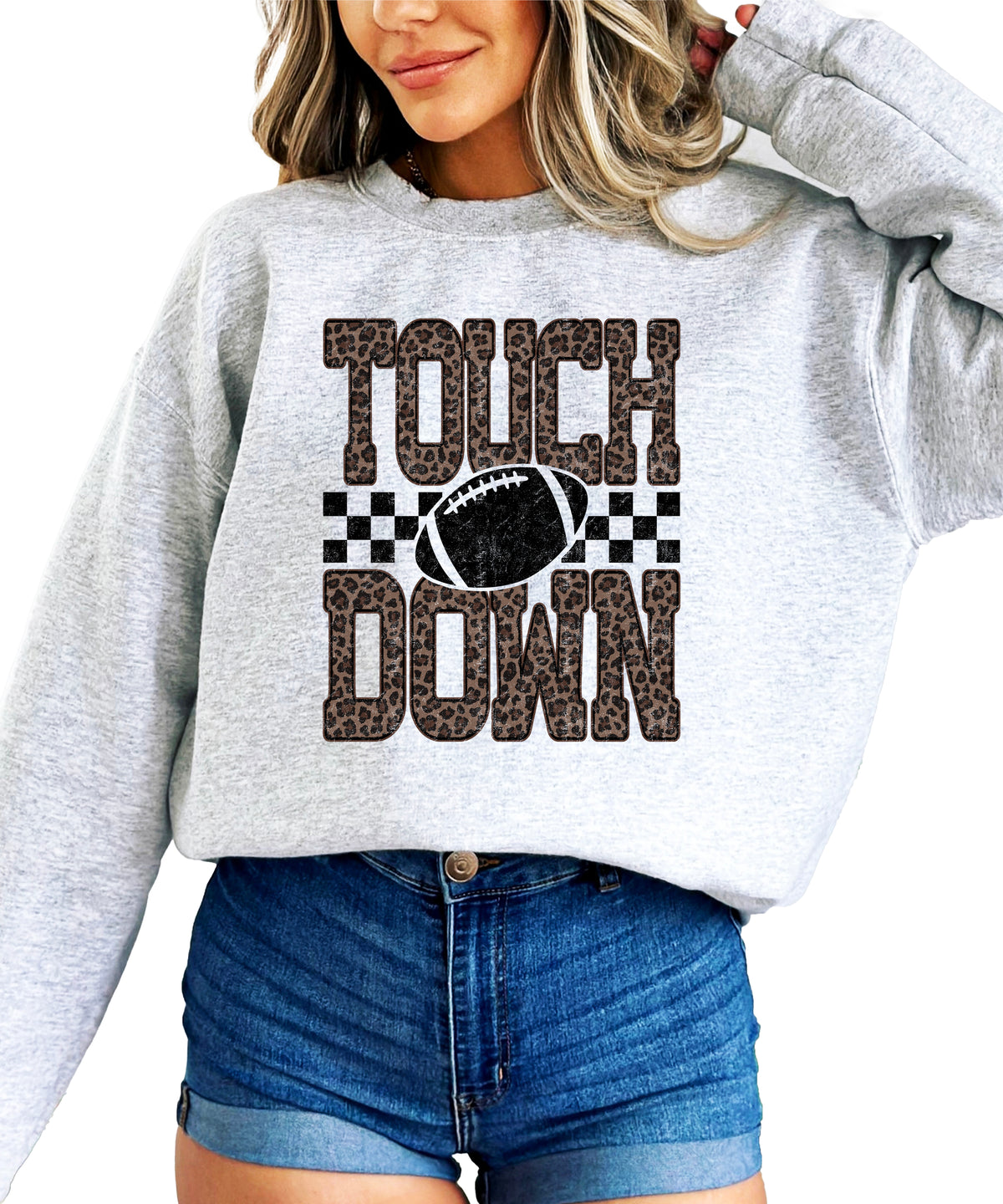 Touchdown leopard print football sweatshirt Gray view 1