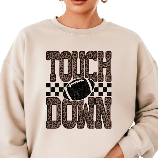 Touchdown leopard print football sweatshirt Sand view 1