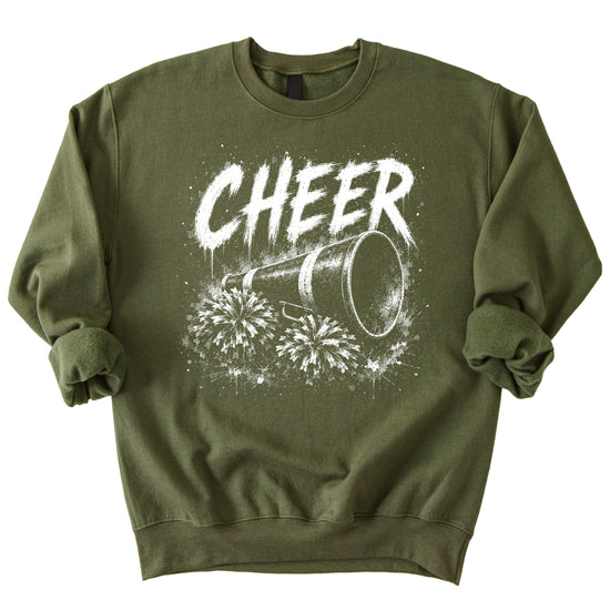 Army Green cheer pom poms sweatshirt detail shot showing ribbed cuffs and hem on the cotton-poly fleece
