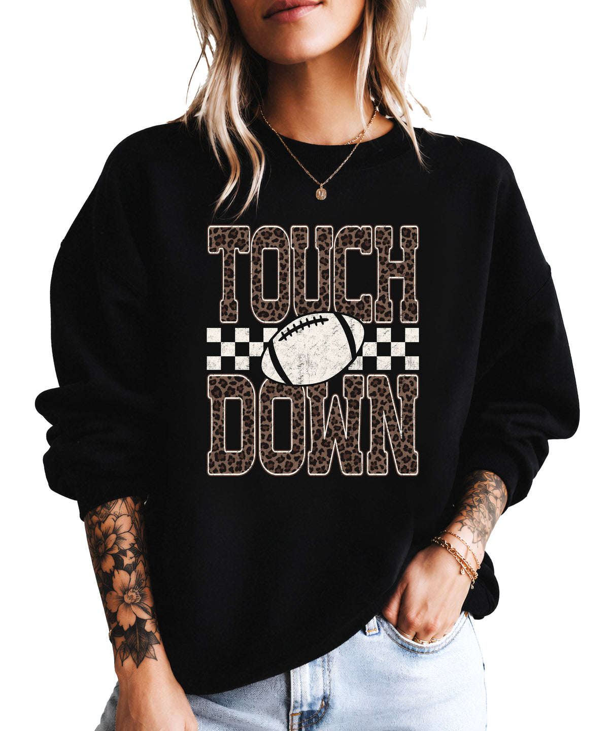 Touchdown leopard print football sweatshirt Black view 1