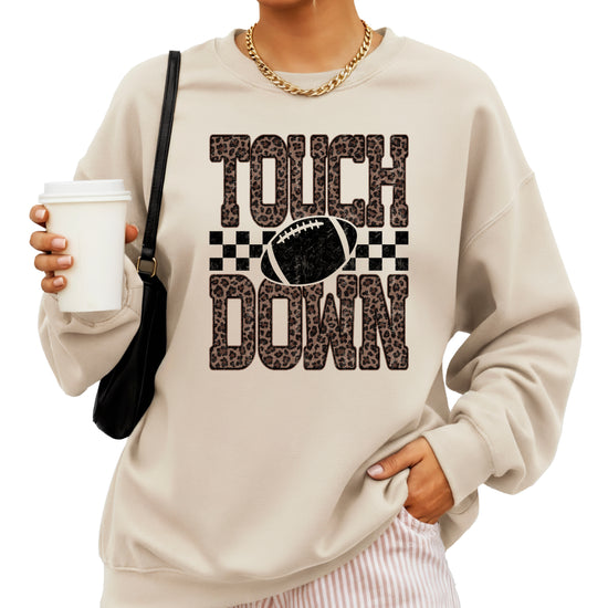 Touchdown leopard print football sweatshirt Sand view 2