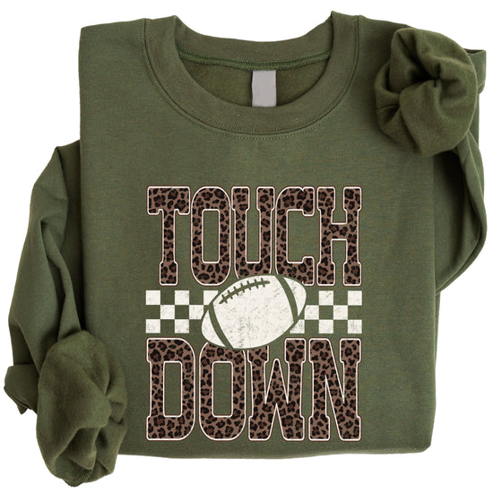 Touchdown leopard print football sweatshirt Army Green view 3