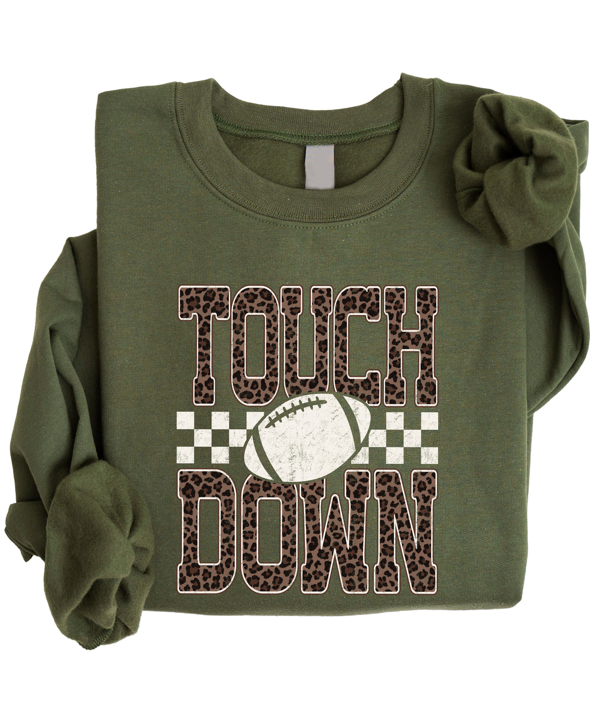 Touchdown leopard print football sweatshirt Army Green view 3