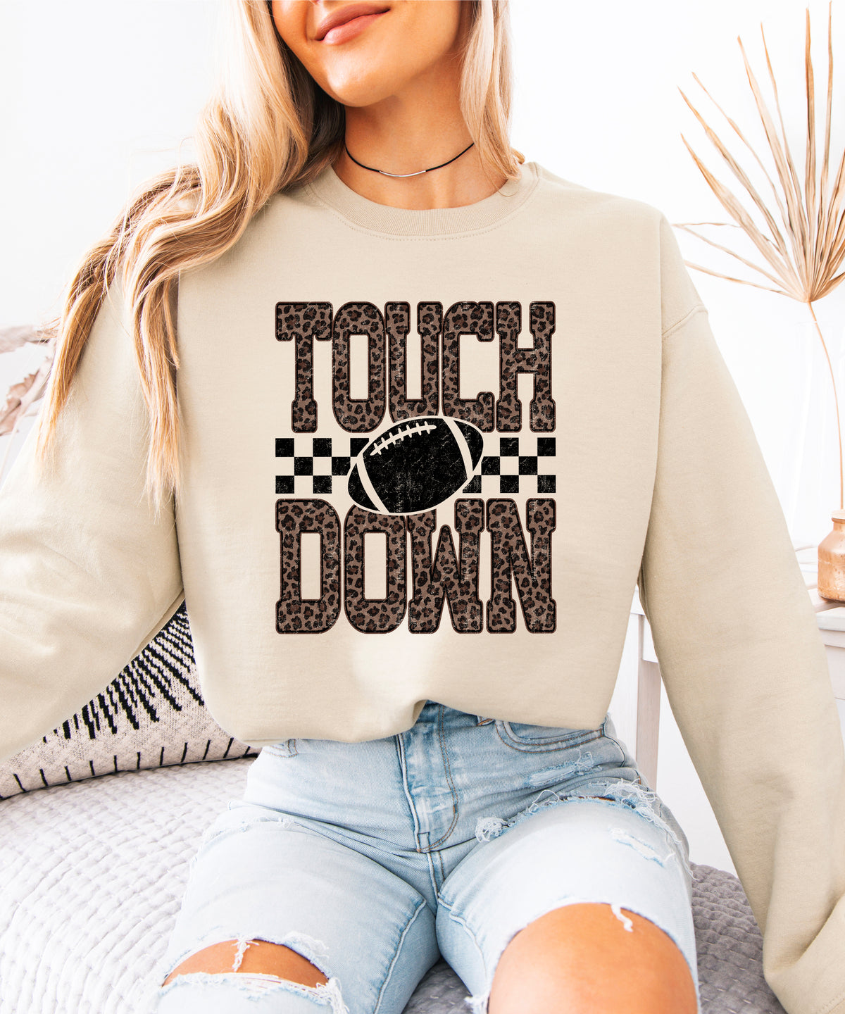 Touchdown leopard print football sweatshirt Sand view 5