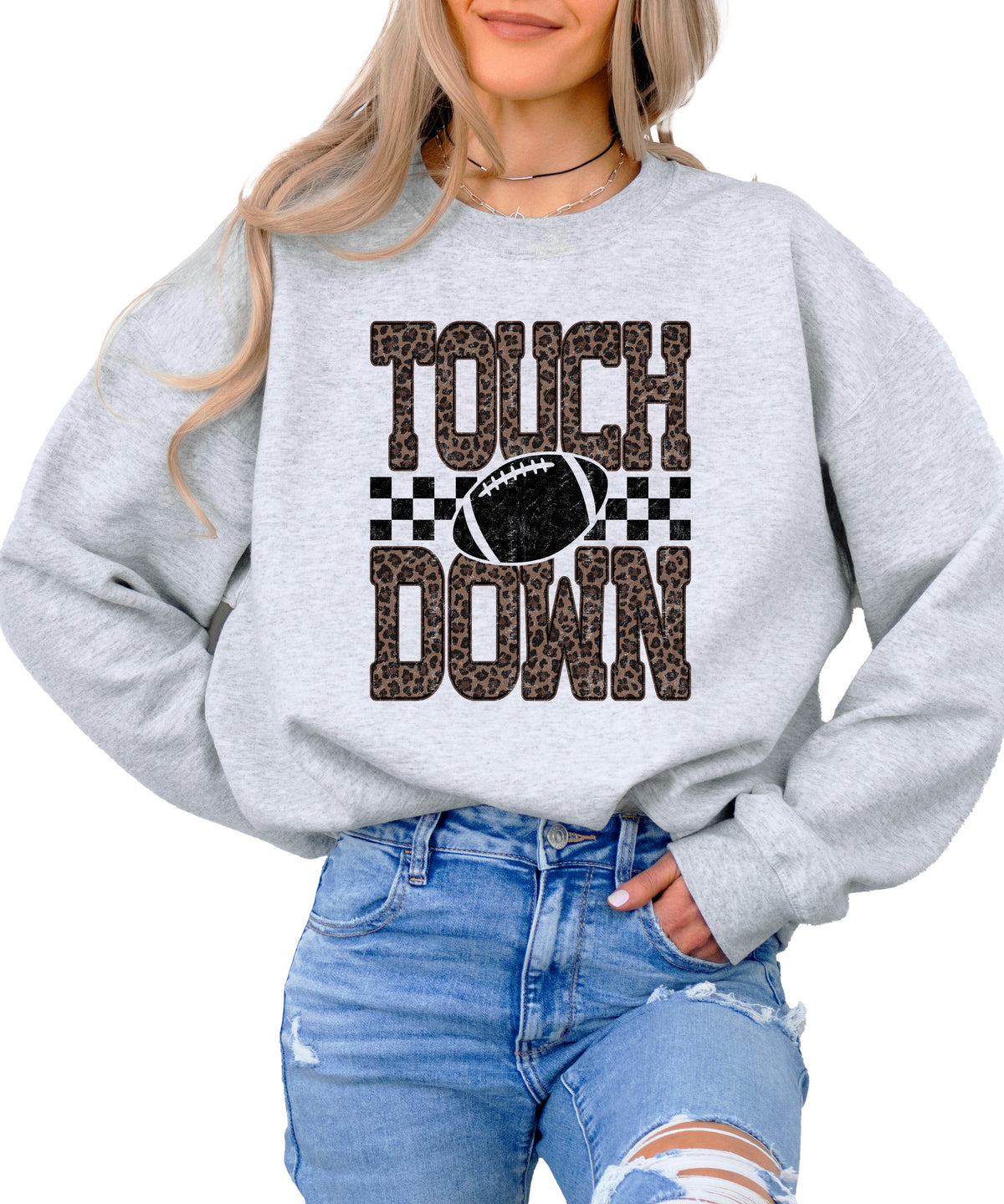 Touchdown leopard print football sweatshirt Gray view 2