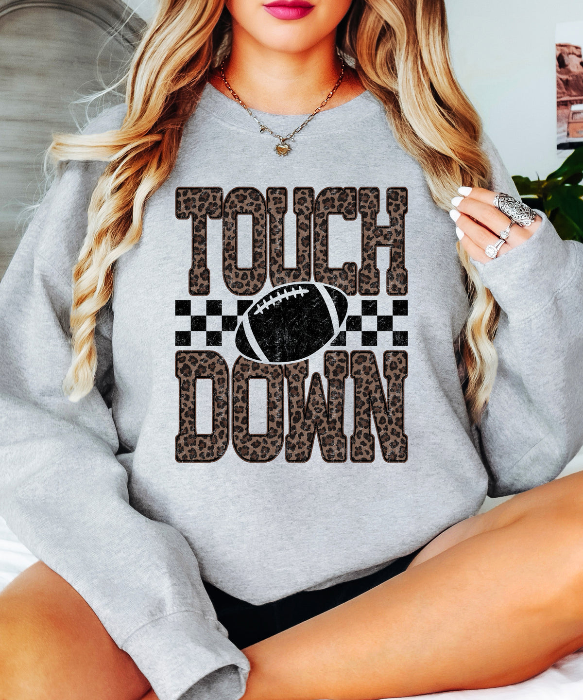 Touchdown leopard print football sweatshirt Gray view 5