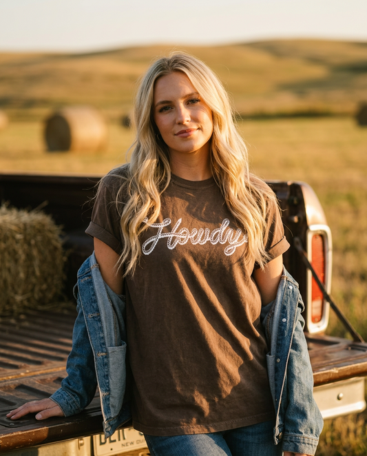 Howdy Rope Script Shirt for Women and Men Trendy Country Western Graphic Tee