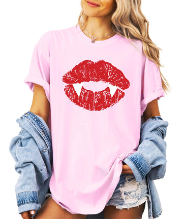 Trendy Vampire Lips T-Shirt for Women and Youth Girls Fall Halloween Graphic Tee