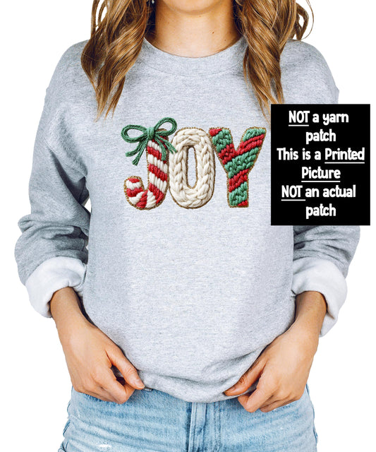 Ink Printed Image NOT a Chenille Patch - Joy Christmas Sweatshirt for Women, Teens & Kids