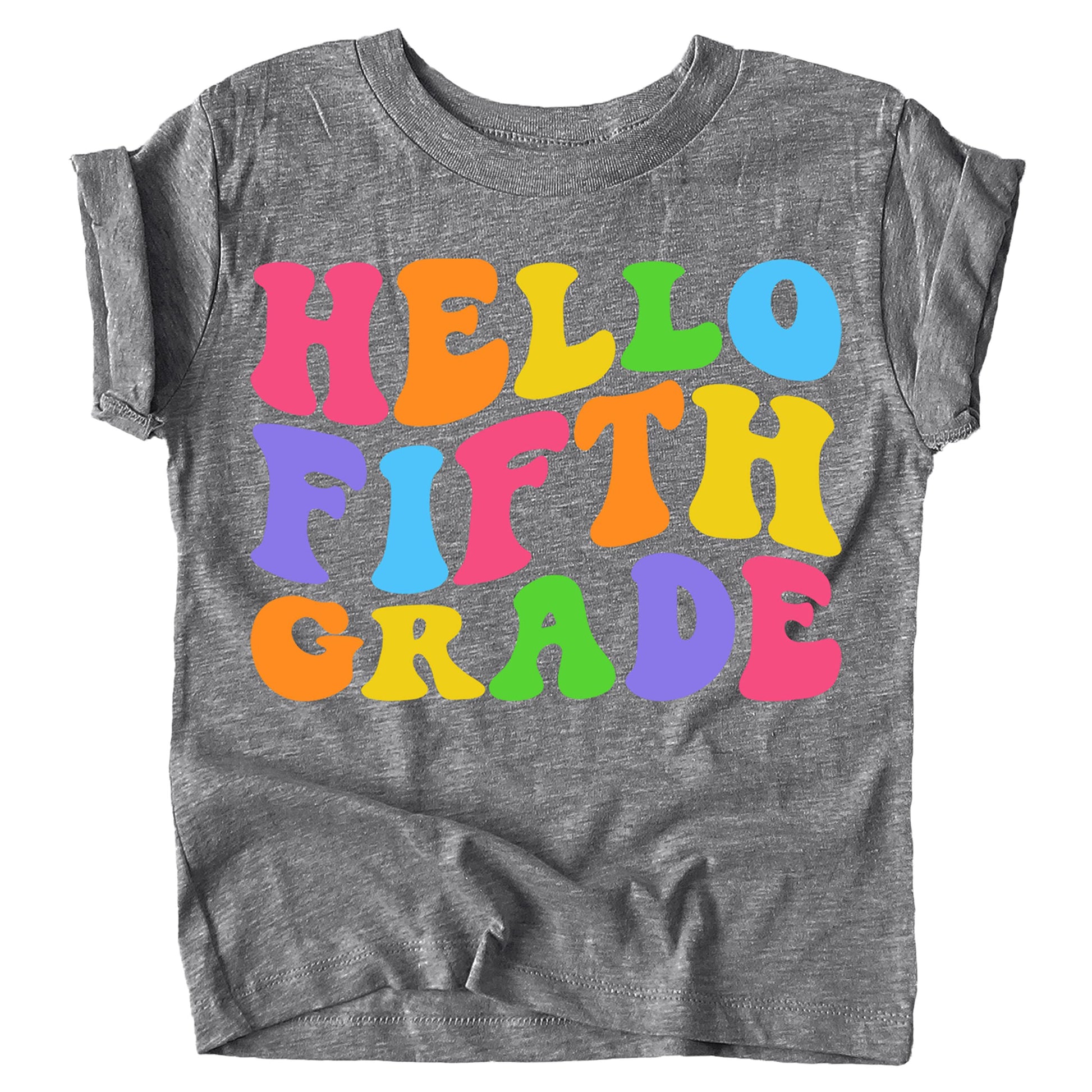 Hello 5th Grade wavy graphic kids tee for back to school first day outfit