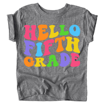 Hello 5th Grade wavy graphic kids tee for back to school first day outfit