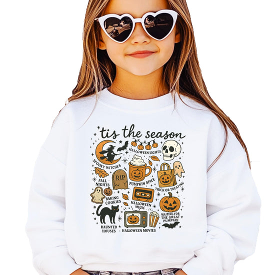 Back view of Tis The Season Halloween sweatshirt showing plain gray back