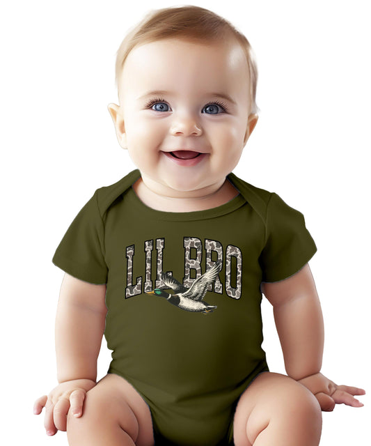 Camo Lil Bro Baby Bodysuit Duck Hunting Boys Onesie