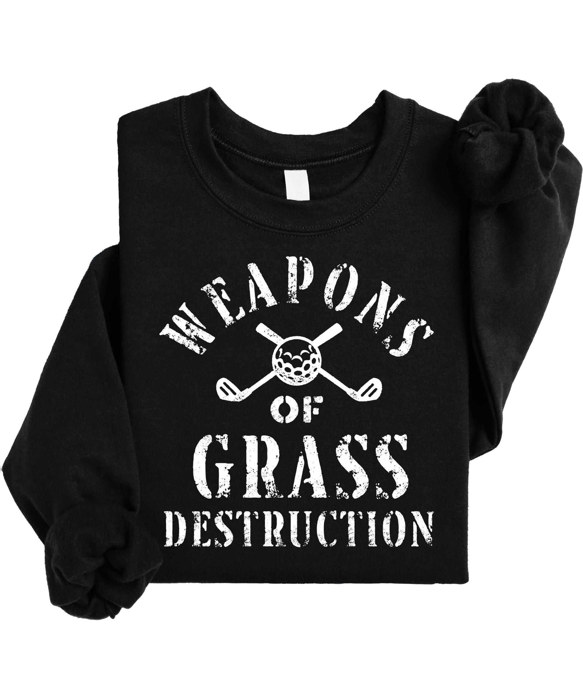 Side view of men's black golf sweatshirt showing fit and design placement