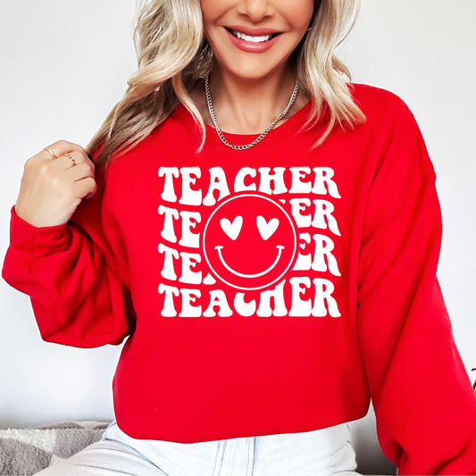 Olive Loves Apple Teacher Groovy Retro Valentine's Day Sweatshirt for Adults