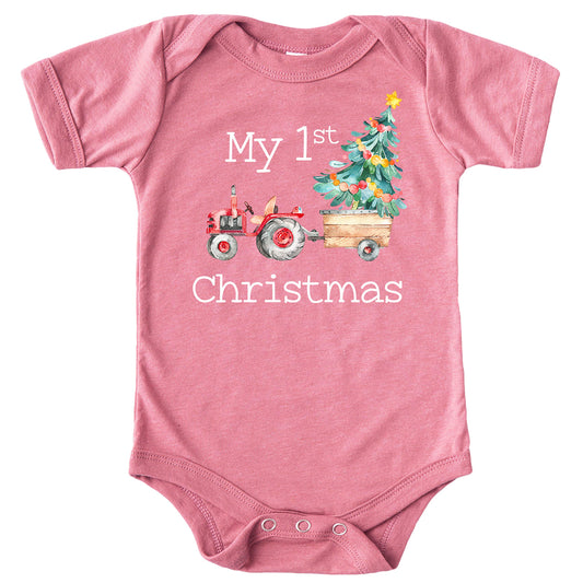 Olive Loves Apple My 1st Christmas Tractor Bodysuit for Baby Boys and Girls Christmas Outfit