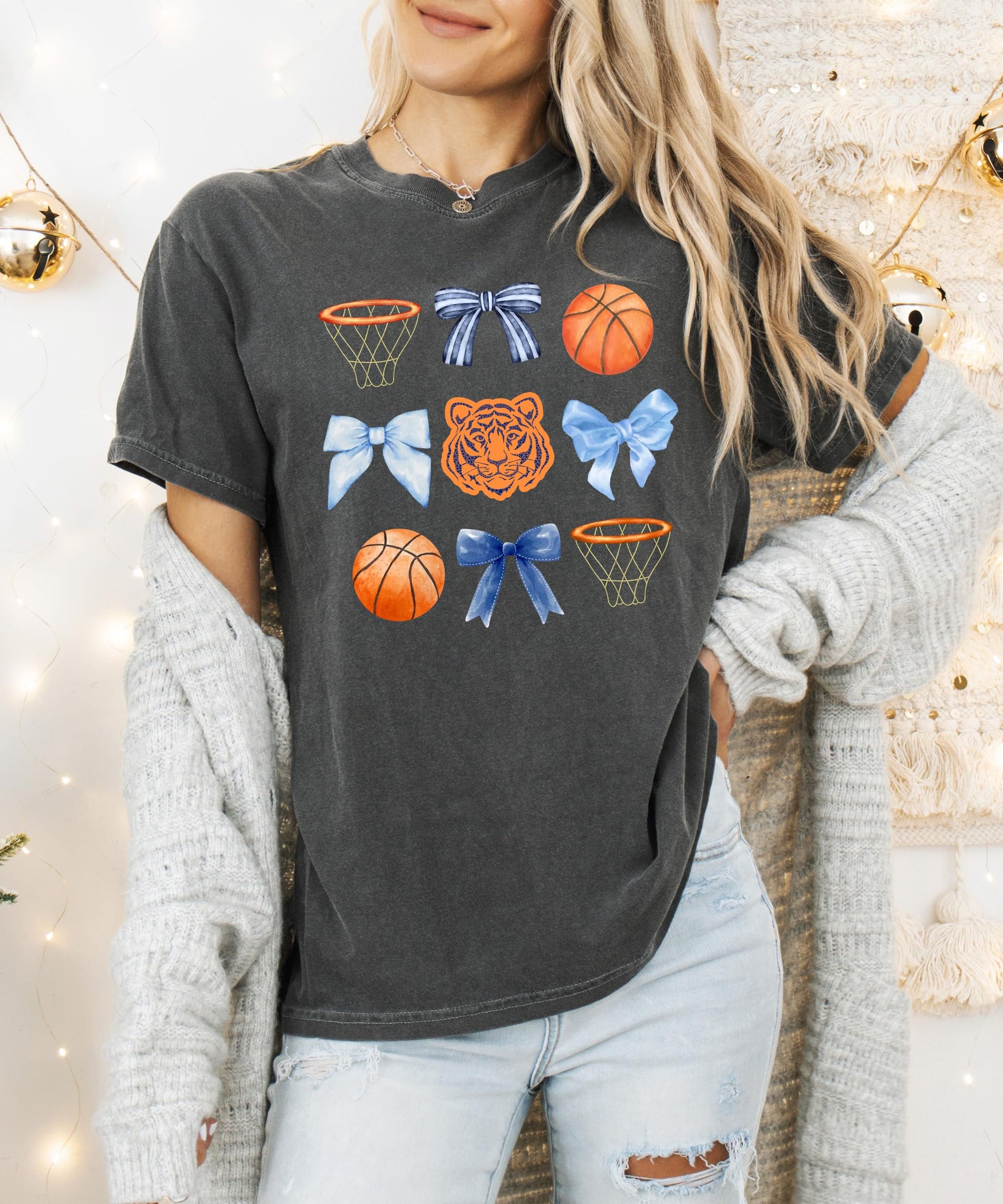 Lifestyle or packaging view of Tigers basketball graphic tee for women and teens