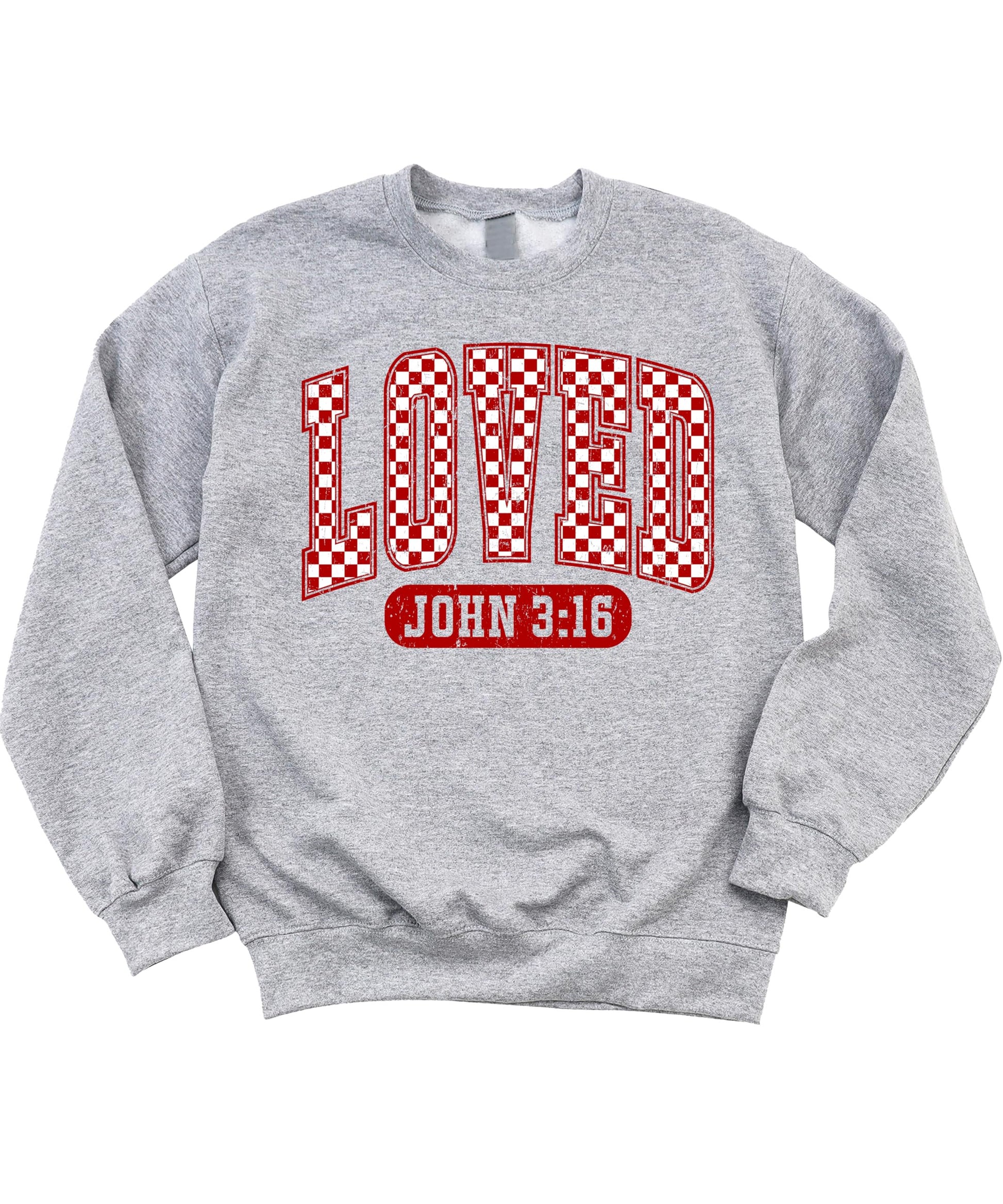 Toddler girls gray Loved John 3:16 red checkered Valentine's sweatshirt by Olive Loves Apple